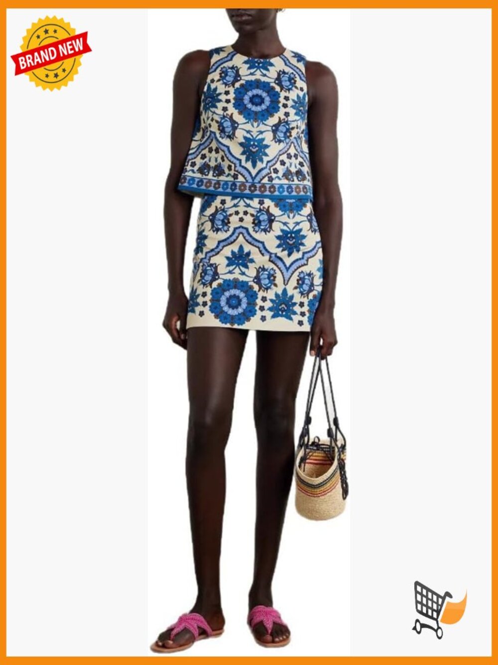Floral Tropical Print Two Piece Skirt Set Sleeveless Vest Top Mini Skirt Summer